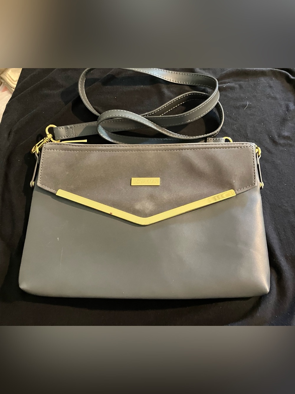 Joy & Iman Gray and Black Crossbody with Gold Accents